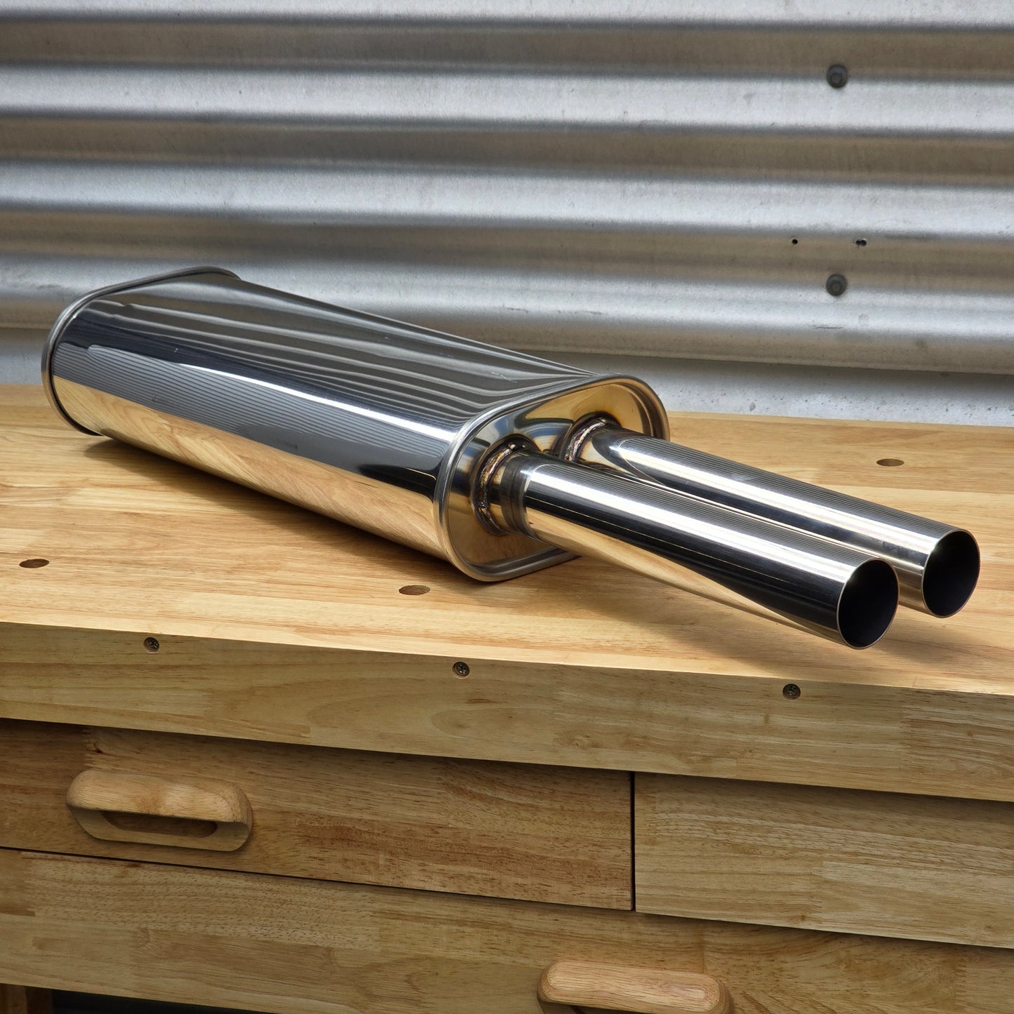 Oval Single inlet/twin exit Stainless Muffler