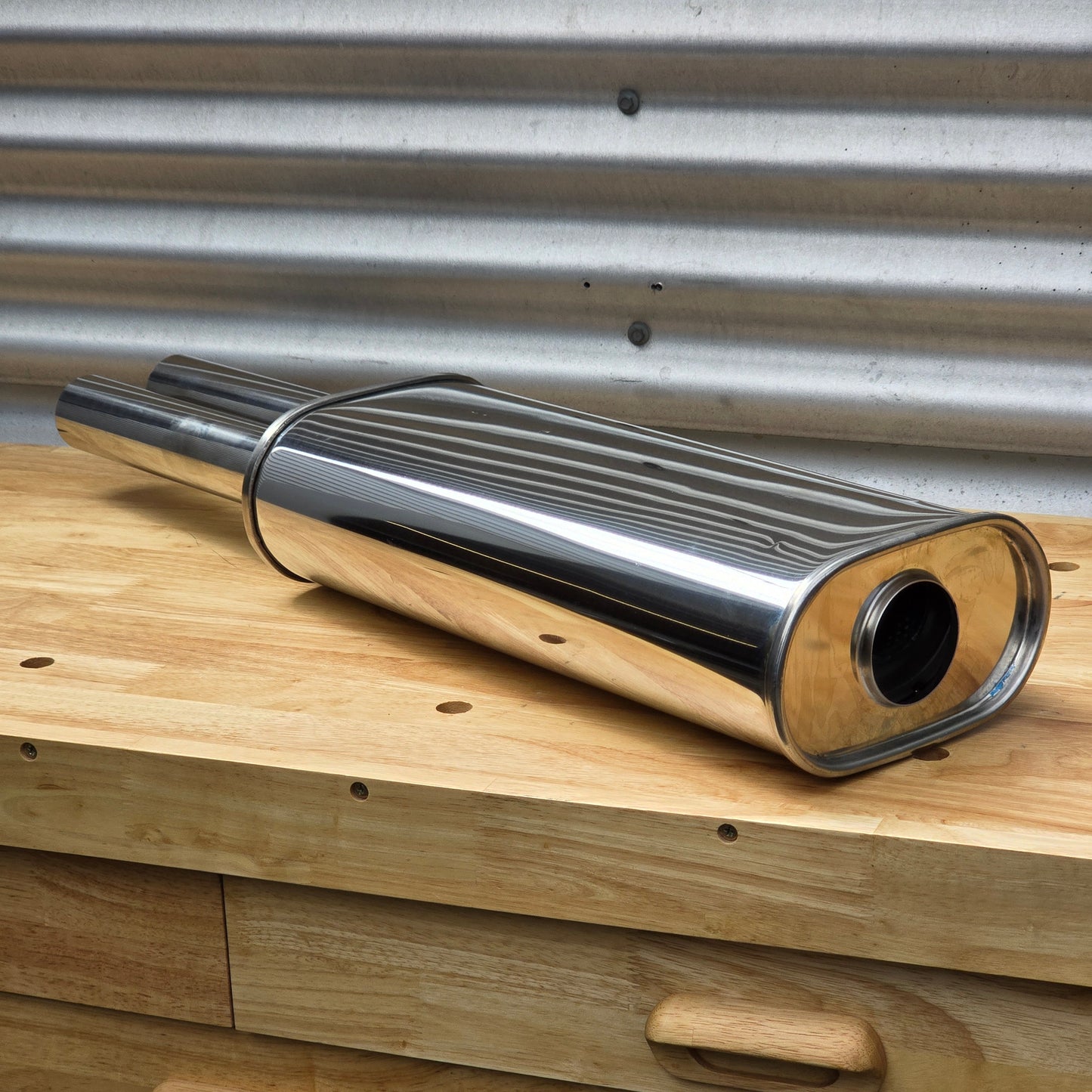 Oval Single inlet/twin exit Stainless Muffler